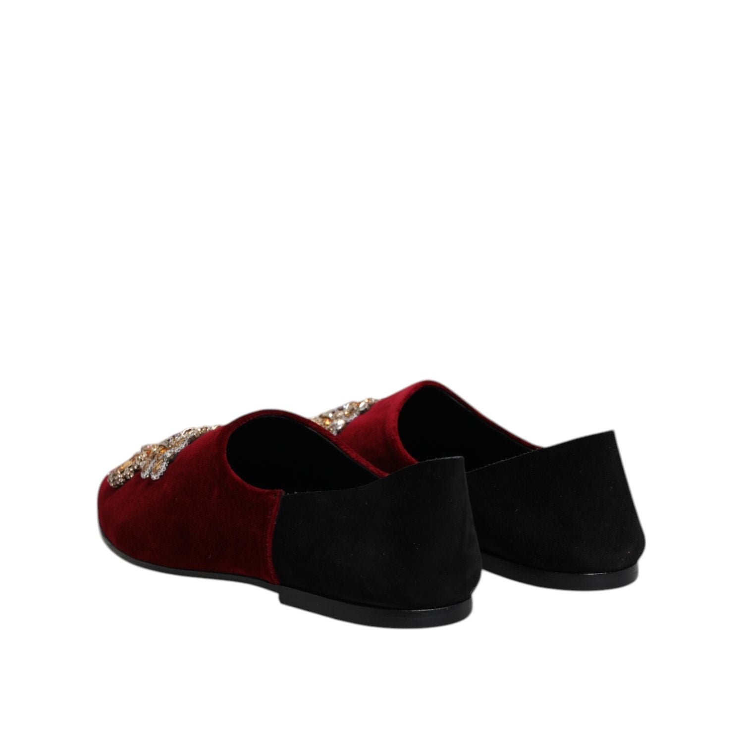 Dolce & Gabbana Black Red Velvet Embellished Slip On Shoes