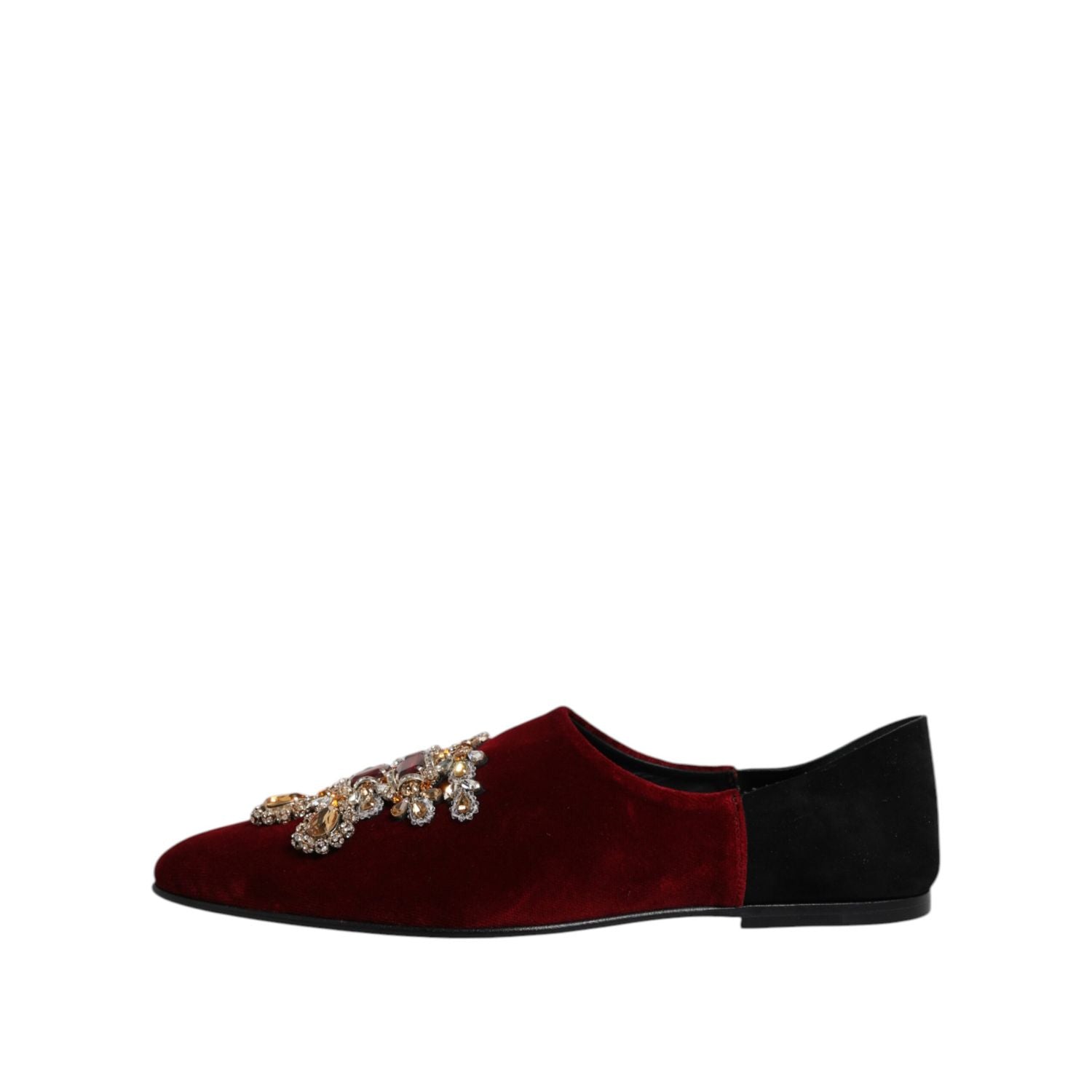 Dolce & Gabbana Black Red Velvet Embellished Slip On Shoes
