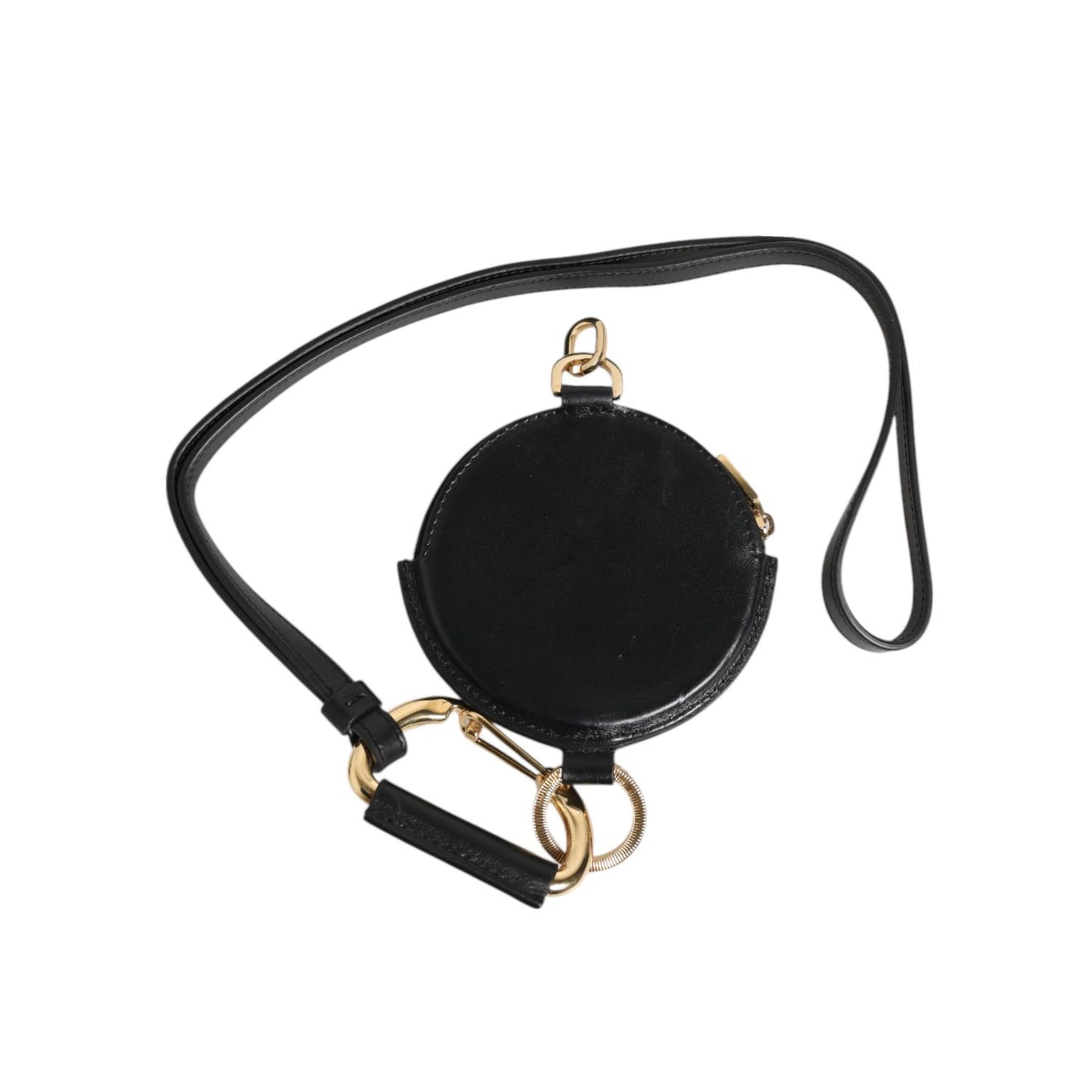 Dolce & Gabbana Black Round Leather DG Logo Coin Purse Lanyard Wallet