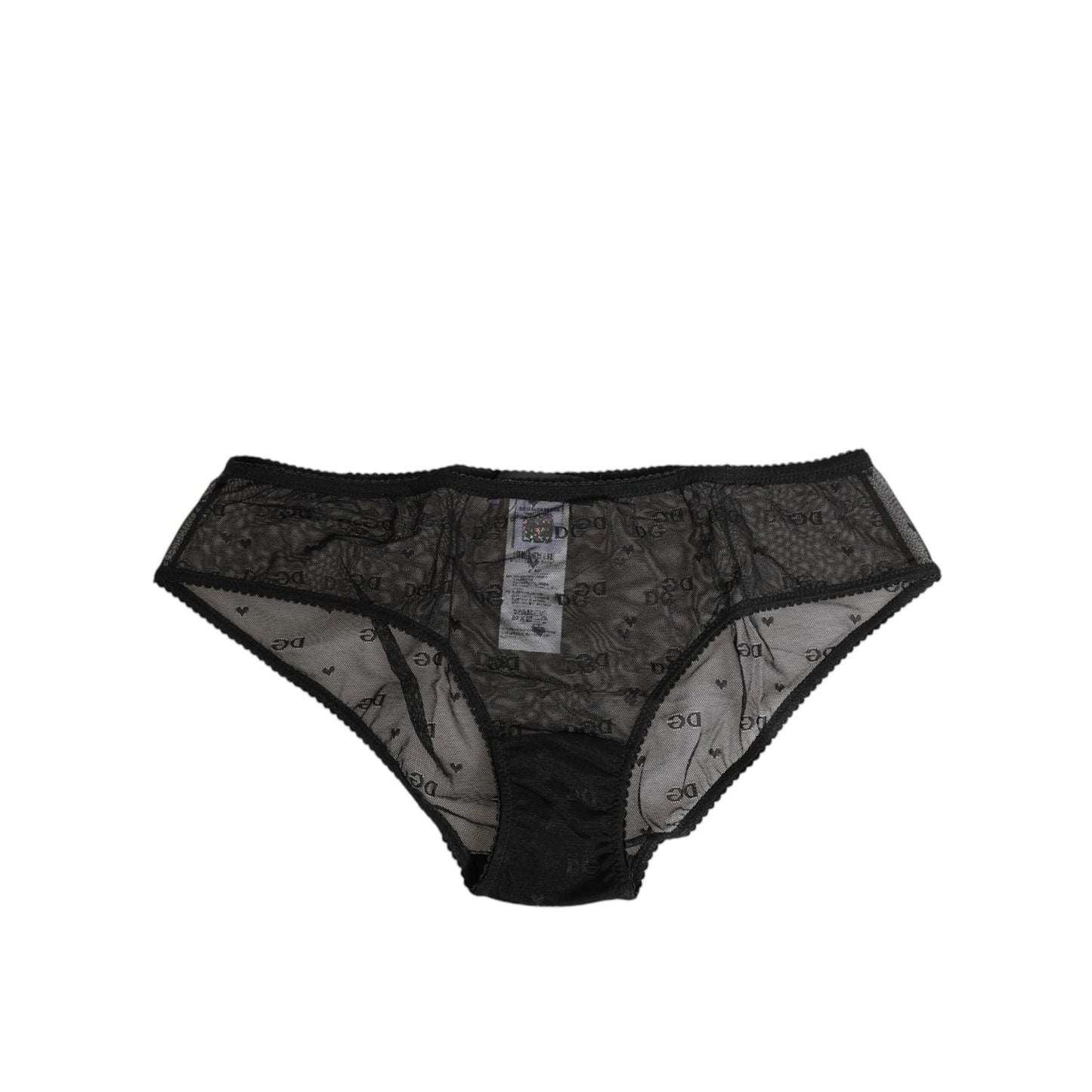 Dolce & Gabbana Black Sheer Mesh Lace Polka Dot Logo Underwear, high-waist briefs with elastic waistband and DG pattern, front view