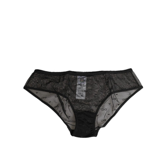 Dolce & Gabbana Black Sheer Mesh Lace Polka Dot Logo Underwear - elegant high-waist briefs with delicate lace and logo pattern.