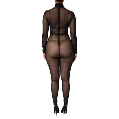 Dolce & Gabbana Black Sheer Mesh Long Sleeve Jumpsuit Bodysuit Dress