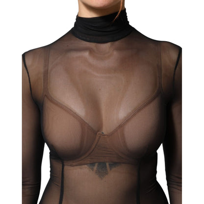 Dolce & Gabbana Black Sheer Mesh Long Sleeve Jumpsuit Bodysuit Dress