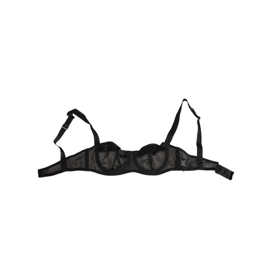 Dolce & Gabbana Black Sheer Mesh Underwire Bra Underwear with logo detail and two hook closure, crafted in Italy.