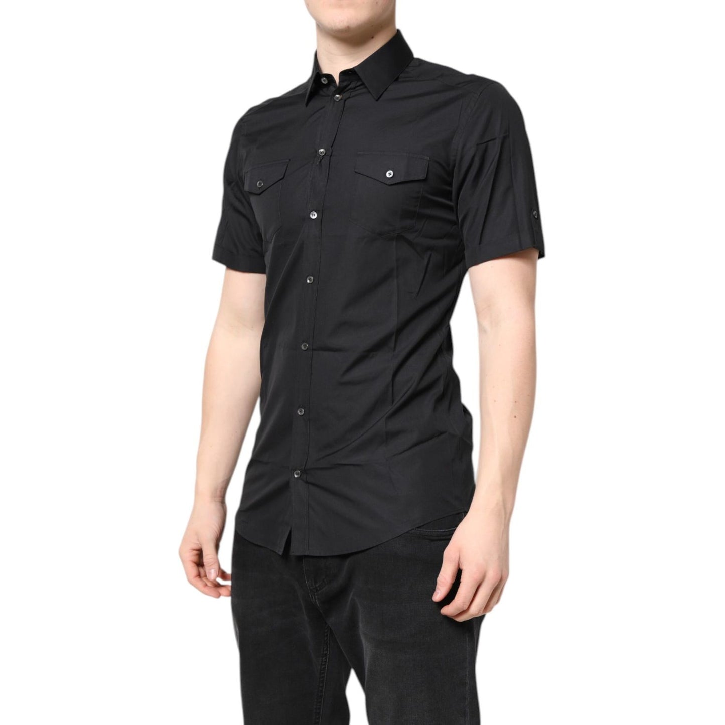 Dolce & Gabbana Black Short Sleeves Cotton GOLD Casual Shirt