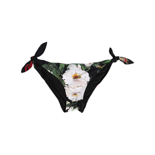 Dolce & Gabbana Black Side Tie Floral Bikini Bottom Swimwear with vibrant floral print and adjustable side ties for a personalized fit.