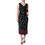 Dolce & Gabbana Black Silk Polka Dot Vneck Tassel Midi Dress with zipper closure and logo details, made in Italy.