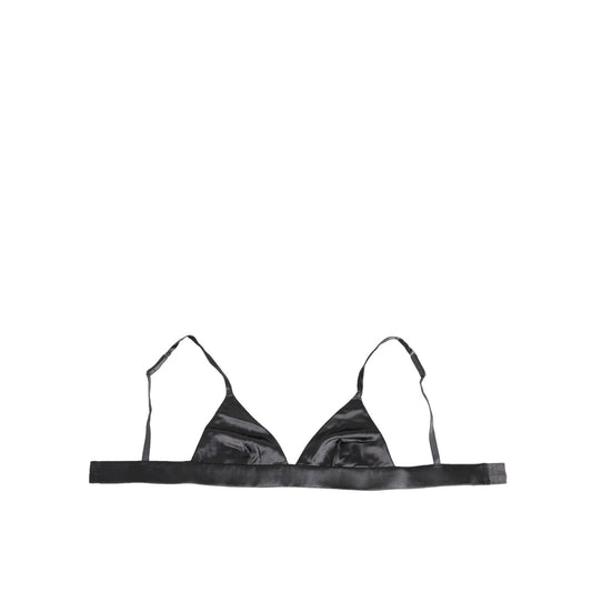 Dolce & Gabbana Black Silk Satin Triangle Soft Cup Underwear, elegant triangle bra with luxurious silk satin material, logo details.
