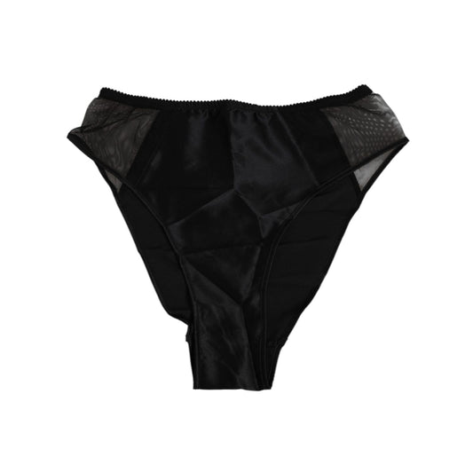Dolce & Gabbana Black Silk Stretch High Waist Panty Underwear, soft luxury high-waist silk panty with black finish, elegance and comfort.