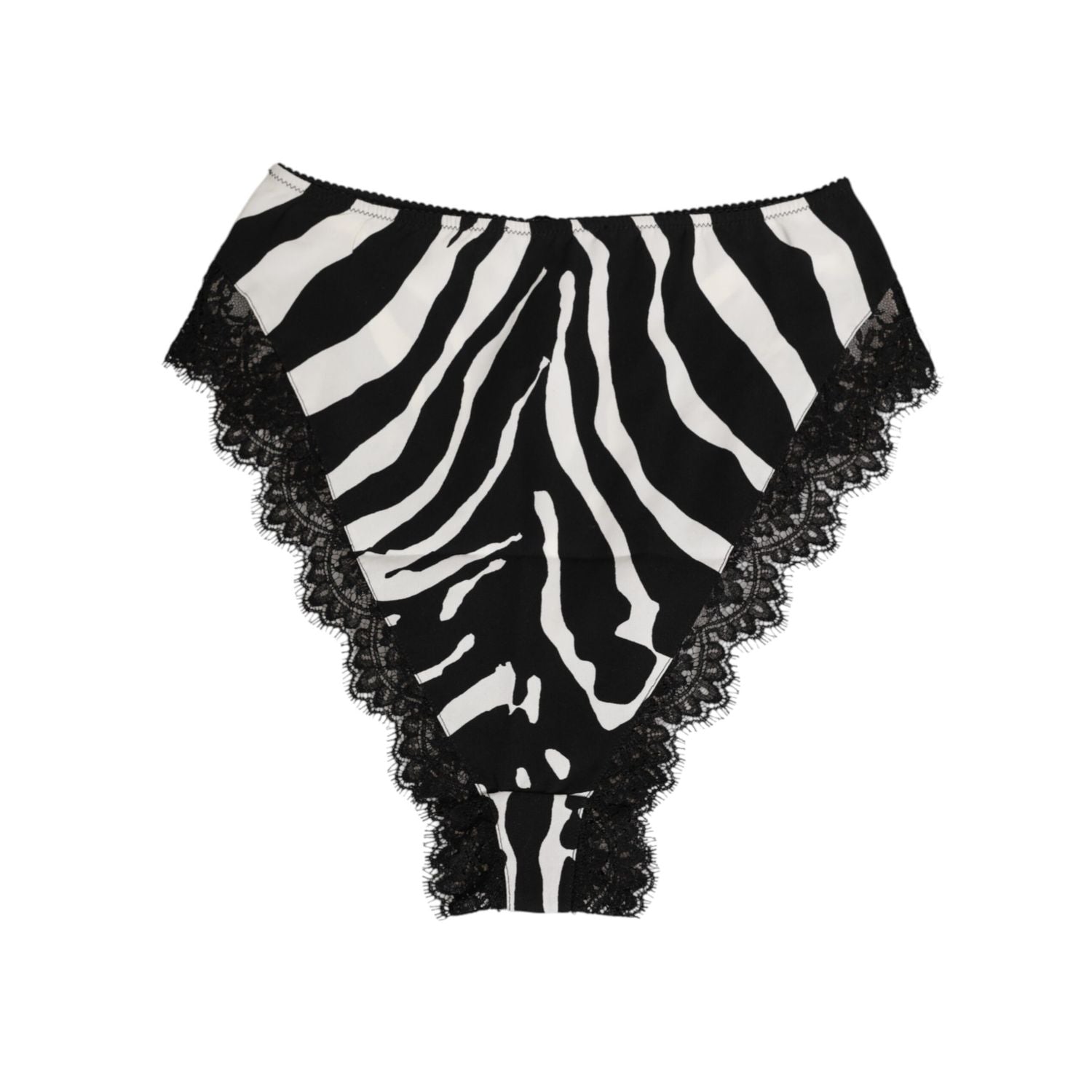 Dolce & Gabbana Black Silk Zebra Print Lace High Waist Underwear