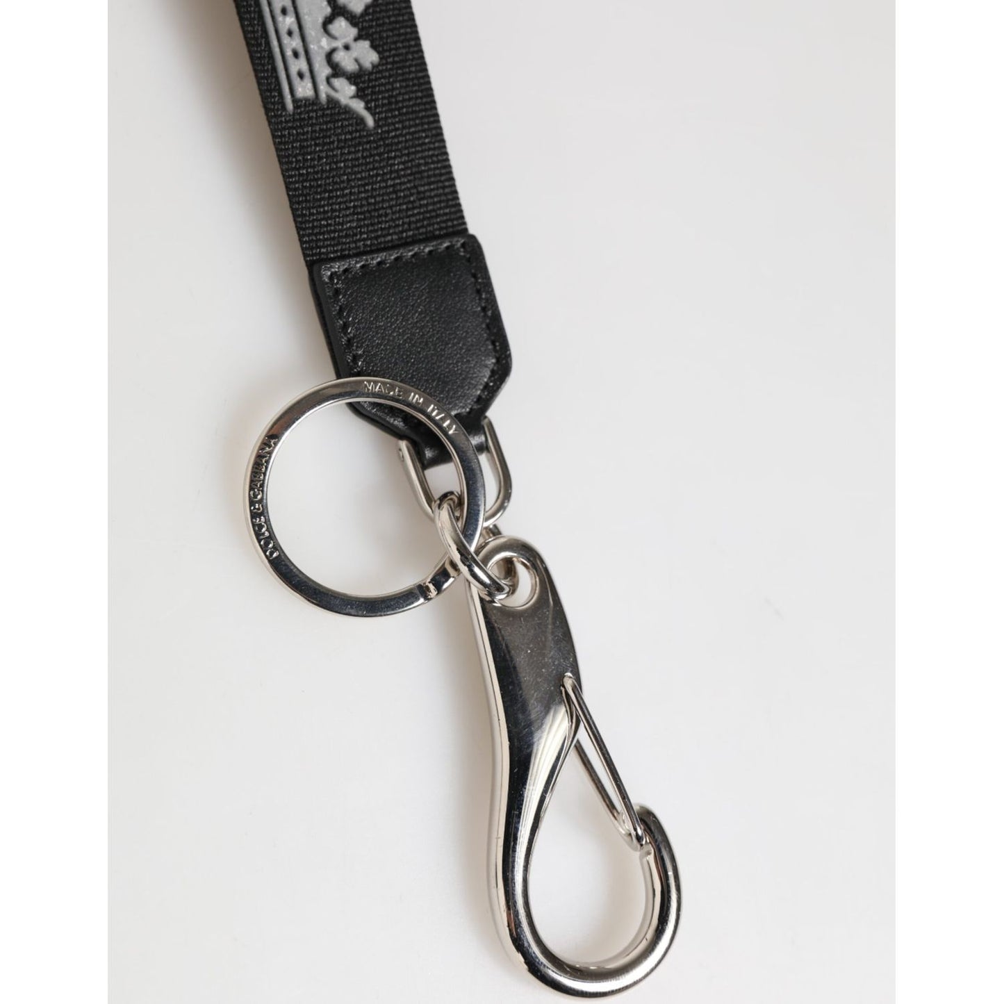 Dolce & Gabbana Black Silver Nylon DG Crown Men's Holder Keychain Keyring