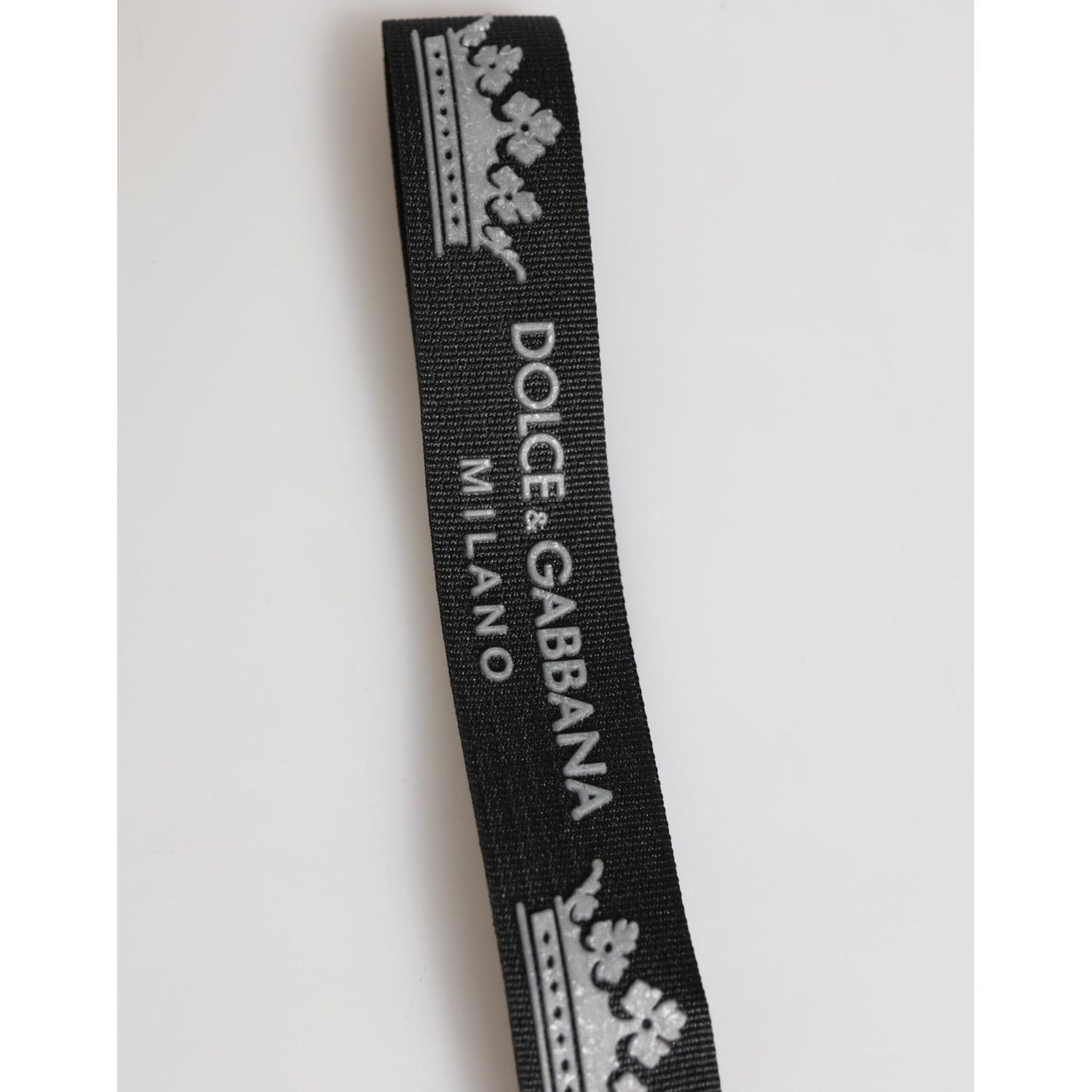 Dolce & Gabbana Black Silver Nylon DG Crown Men's Holder Keychain Keyring with logo