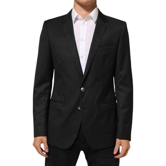 Dolce & Gabbana Black Single Breasted Men Coat MARTINI Blazer, slim fit, 100% virgin wool, two buttons, made in Italy