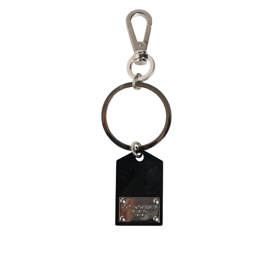 Dolce & Gabbana Black Sint Glass Plaque DG Logo Metal PlateKeychain Keyring with sleek design and luxury accents.