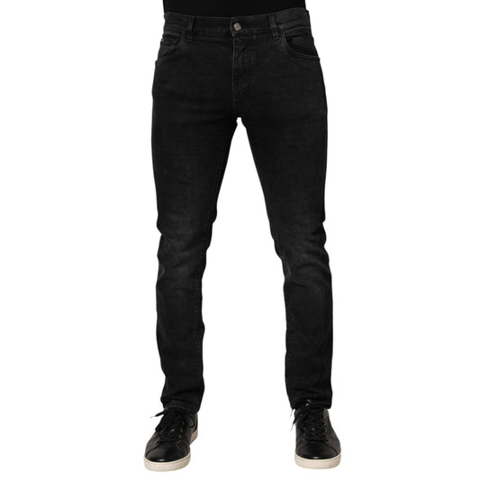 Dolce & Gabbana Black Slim Fit Stretch Men Denim Pants Jeans front view