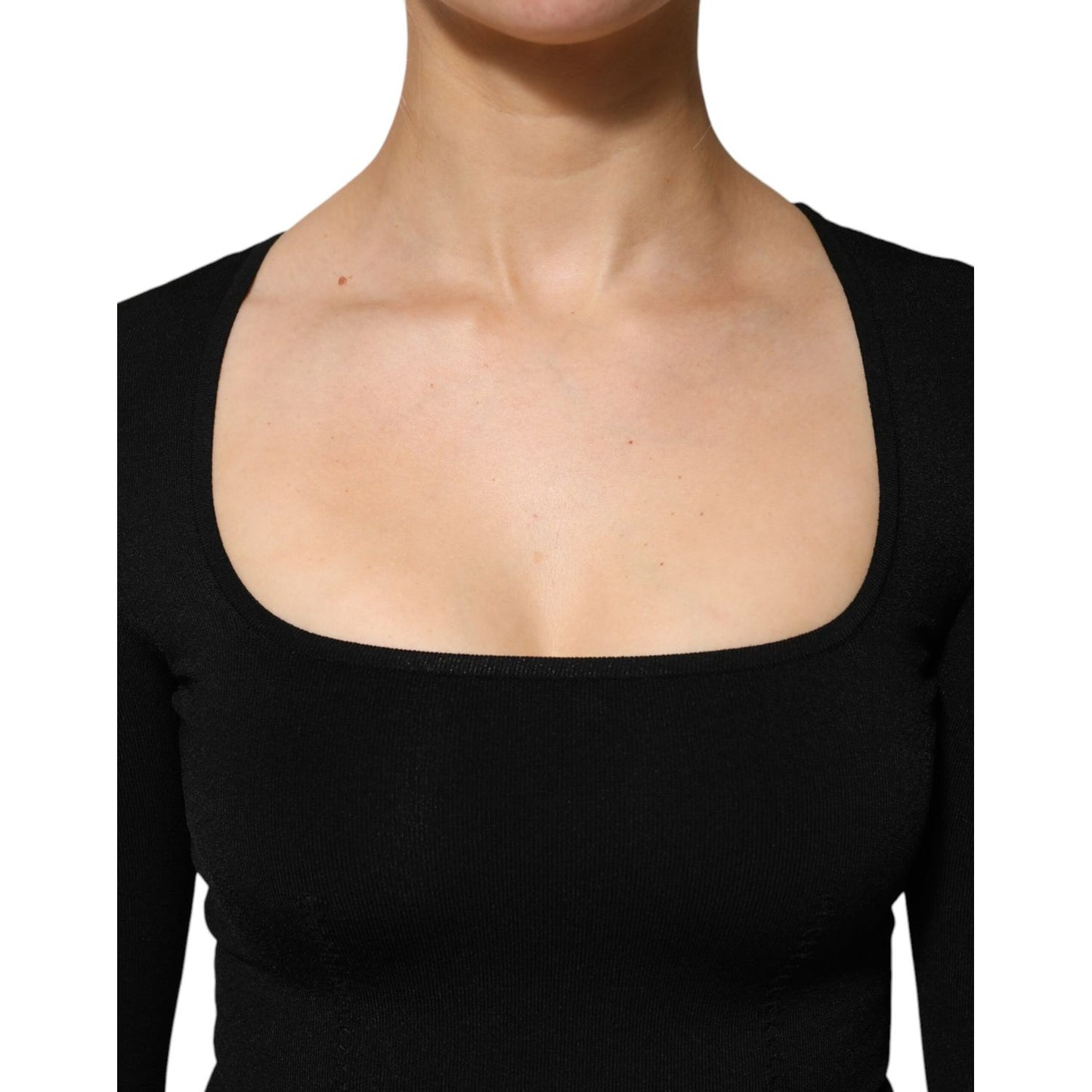 Dolce & Gabbana Black Square Neck Long Sleeves Pullover Top