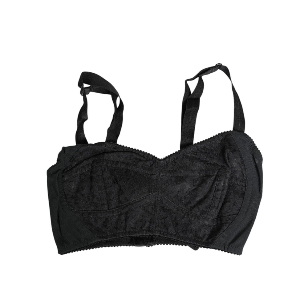 Dolce & Gabbana Black Stretch Nylon Bustier Bra Underwear with elegant design, perfect for layering. Made in Italy from high-quality materials.
