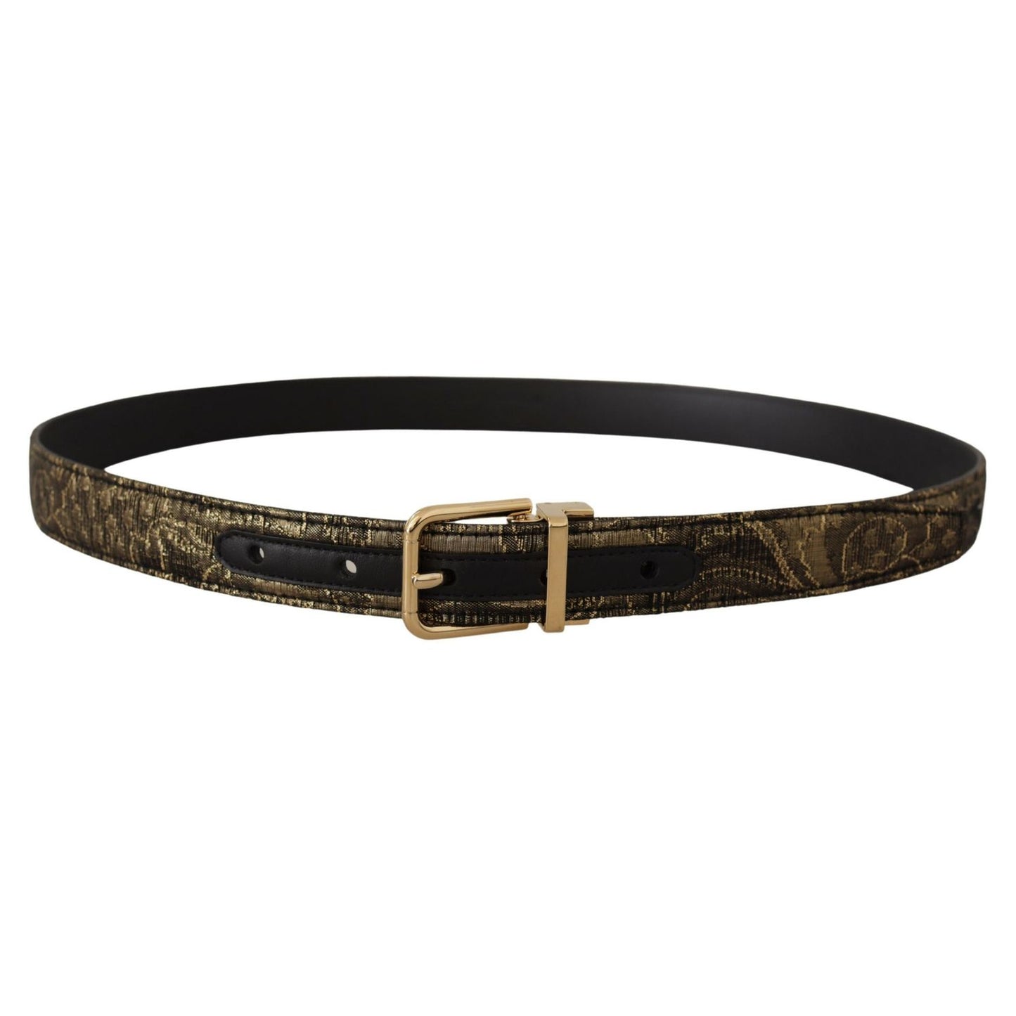 Dolce & Gabbana Black Two-toned Leather Gold Engraved Buckle Belt with adjustable closure and logo detailing, made in Italy.