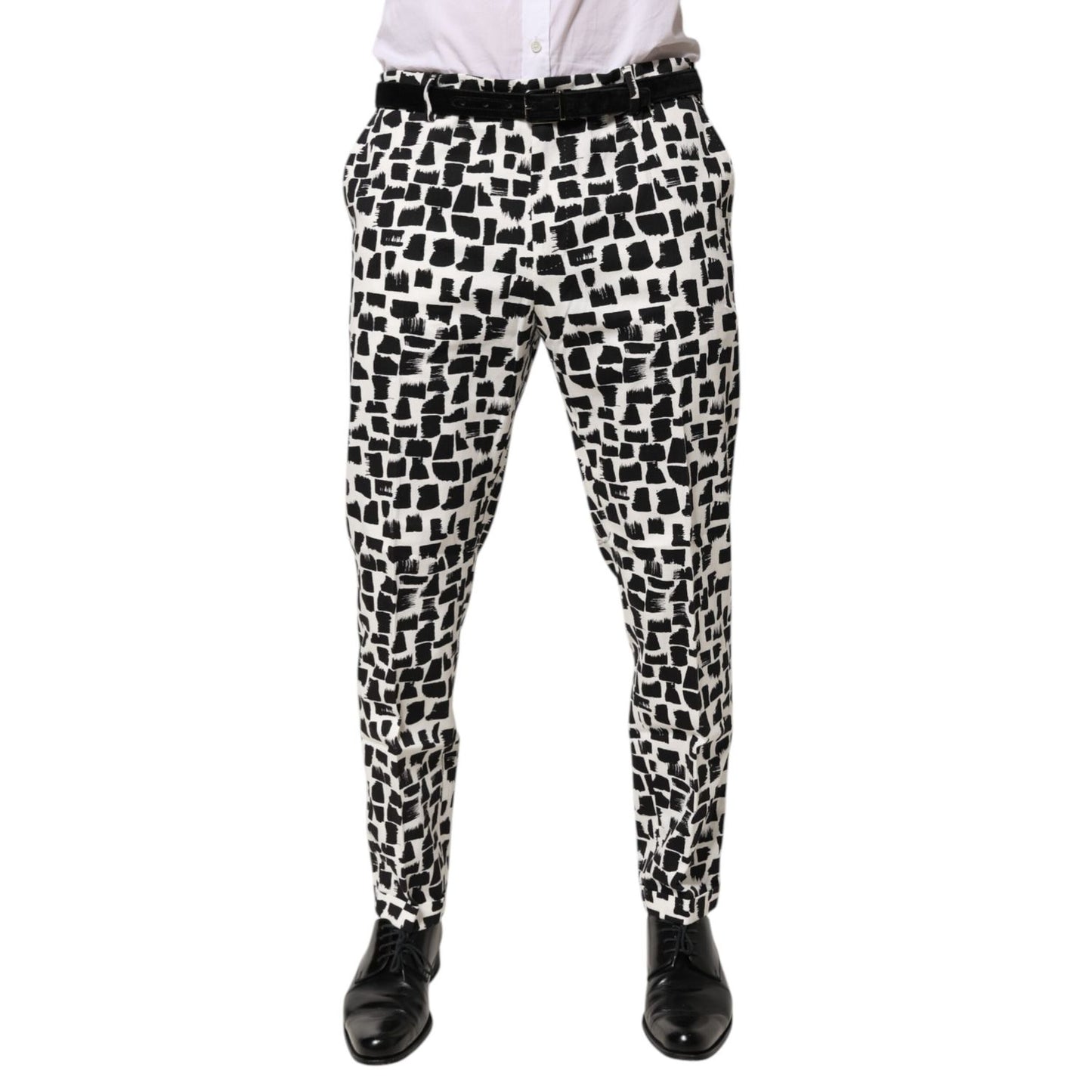 Dolce & Gabbana Black White Abstract Print Cotton Blend Pants