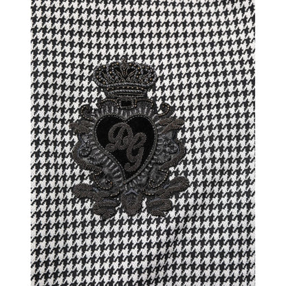 Dolce & Gabbana Black White Houndstooth Wool Crest Jacket Sweater