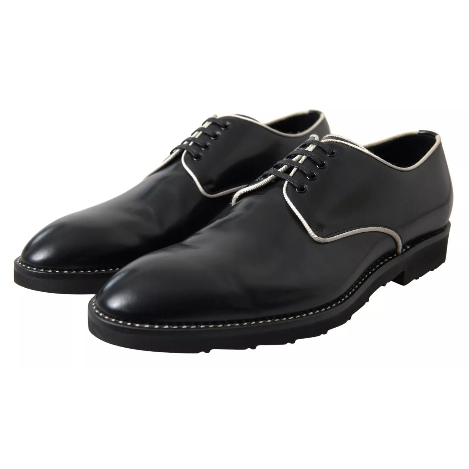 Dolce & Gabbana Black White Leather Formal Dress Shoes