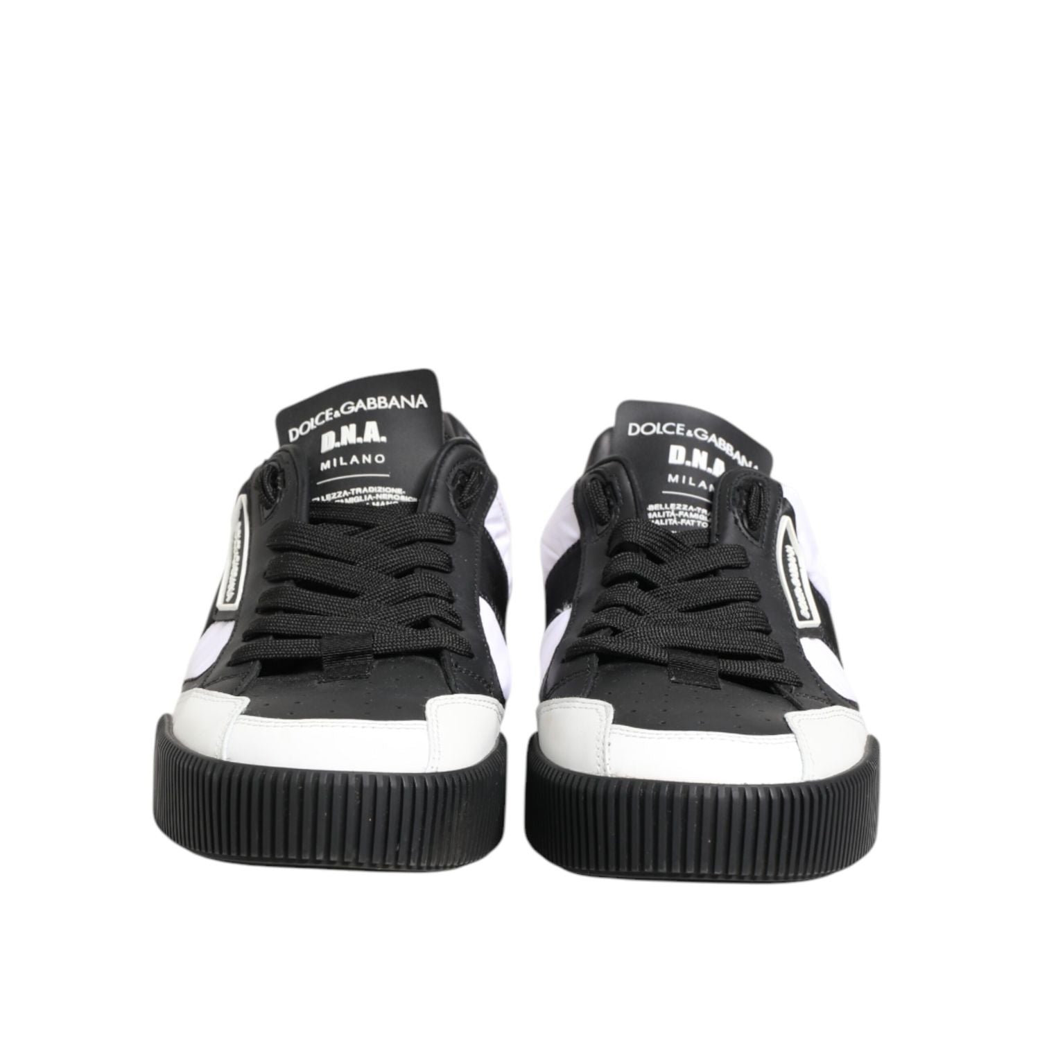 Dolce & Gabbana Black White Leather MIAMI Low Top Sneakers Shoes