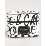 Dolce & Gabbana Black White Leather Monogram Print Logo Holder Airpods Case with bold logo and premium design.