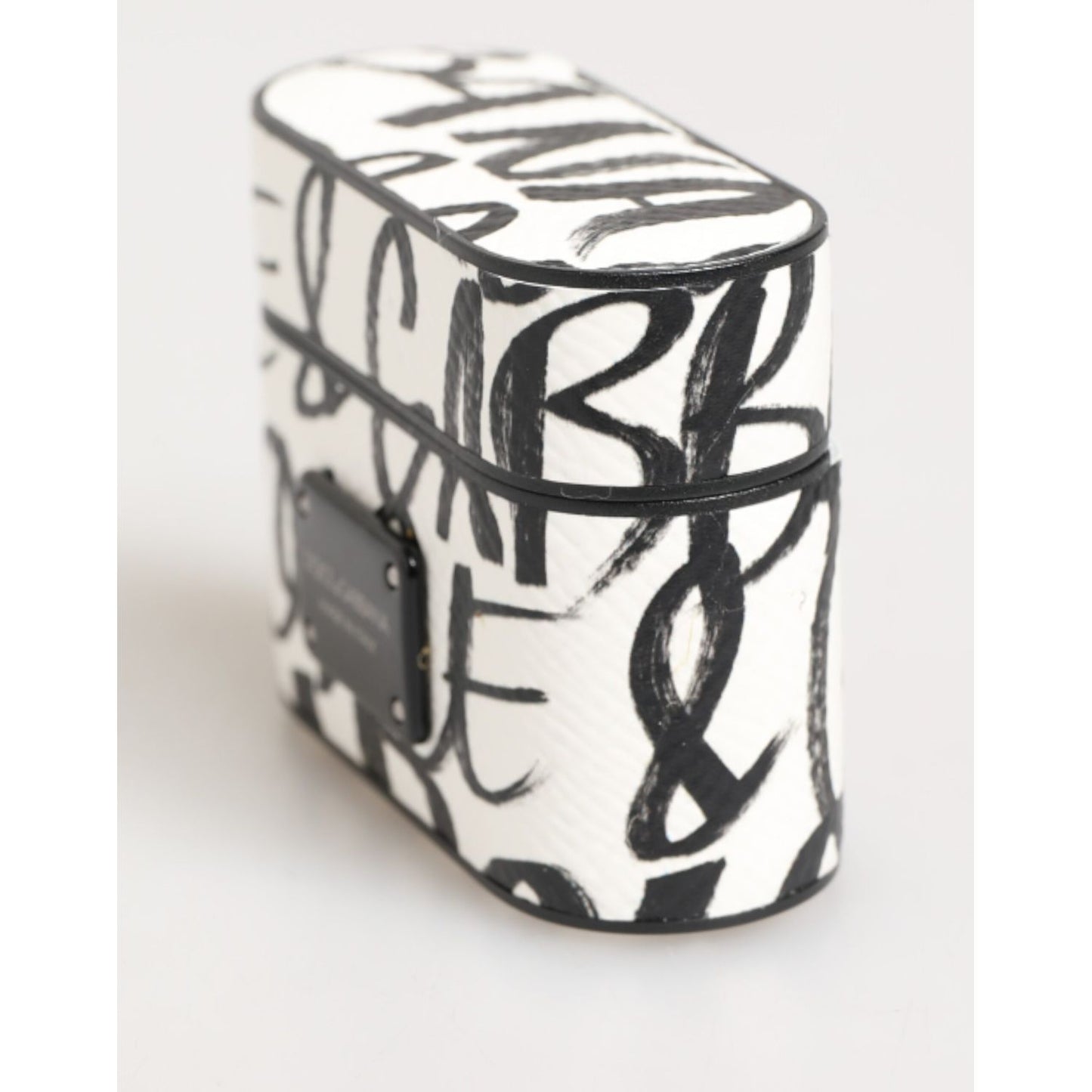 Dolce & Gabbana Black White Leather Monogram Print Logo Holder Airpods Case, stylish luxury accessory with logo details.