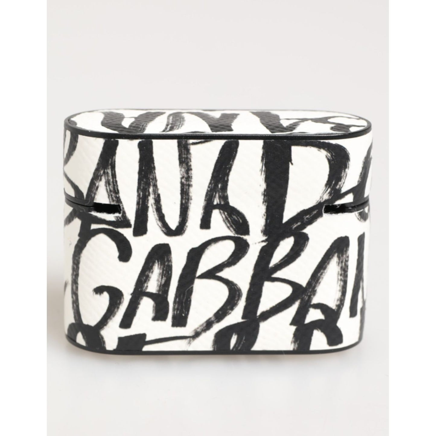 Dolce & Gabbana Black White Leather Monogram Print Logo Holder Airpods Case with iconic monogram design and bold logo details.
