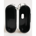 Dolce & Gabbana Black White Leather Monogram Print Logo Holder Airpods Case open view showcasing interior design.