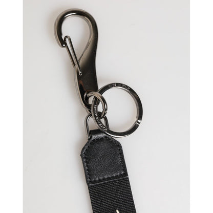 Dolce & Gabbana Black White Polyester DG Logo Silver Men Keychain Keyring