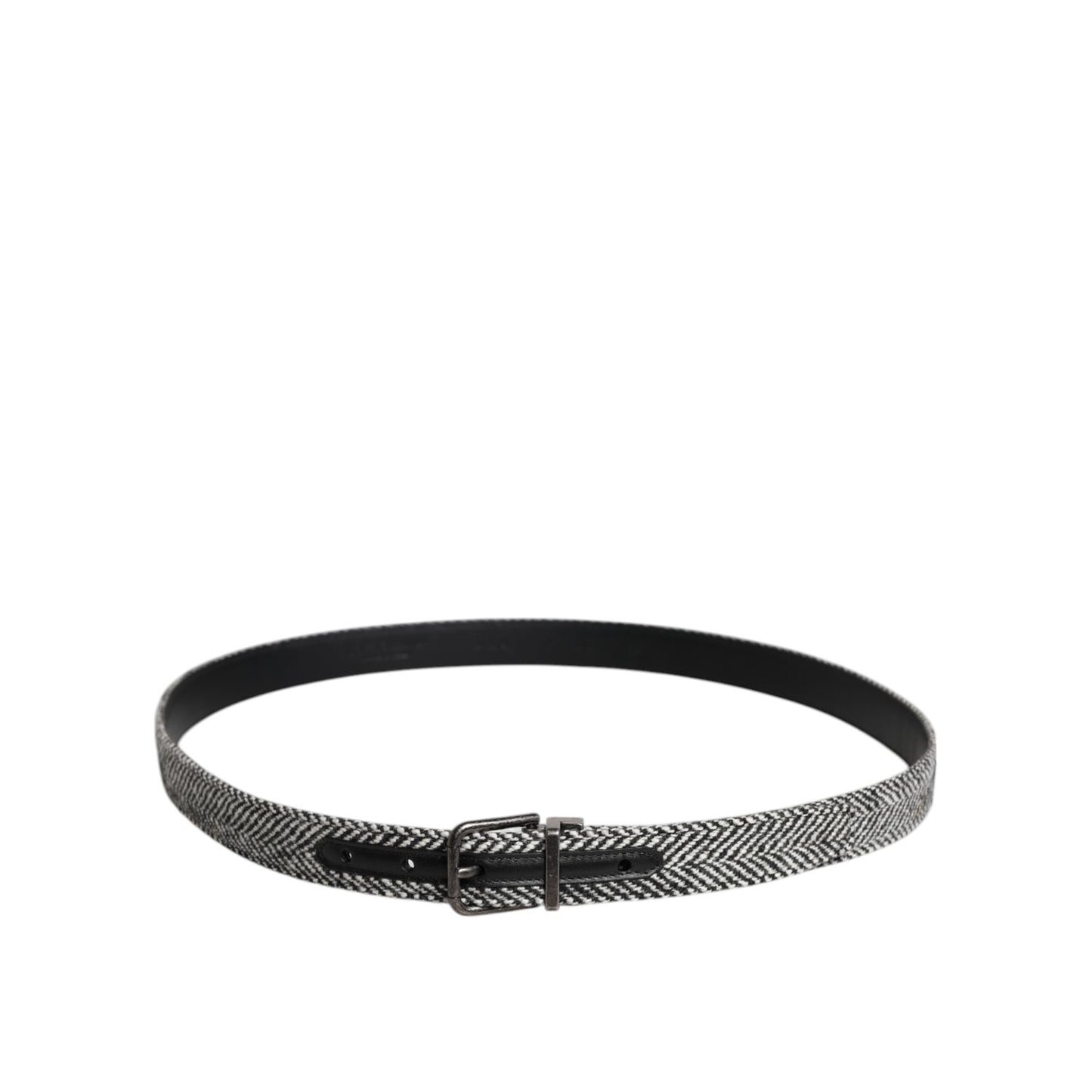 Dolce & Gabbana Black White Silver Tone Metal Buckle Belt