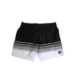 Dolce & Gabbana Black White Striped DG Logo Men Short Swimwear with elastic waistband and drawstring closure.