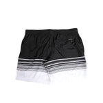 Dolce & Gabbana Black White Striped DG Logo Men Short Swimwear featuring elastic waistband and bold design.