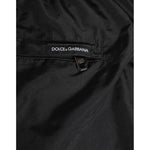 Dolce & Gabbana Black White Striped DG Logo Men Short Swimwear with close-up of logo detail on pocket