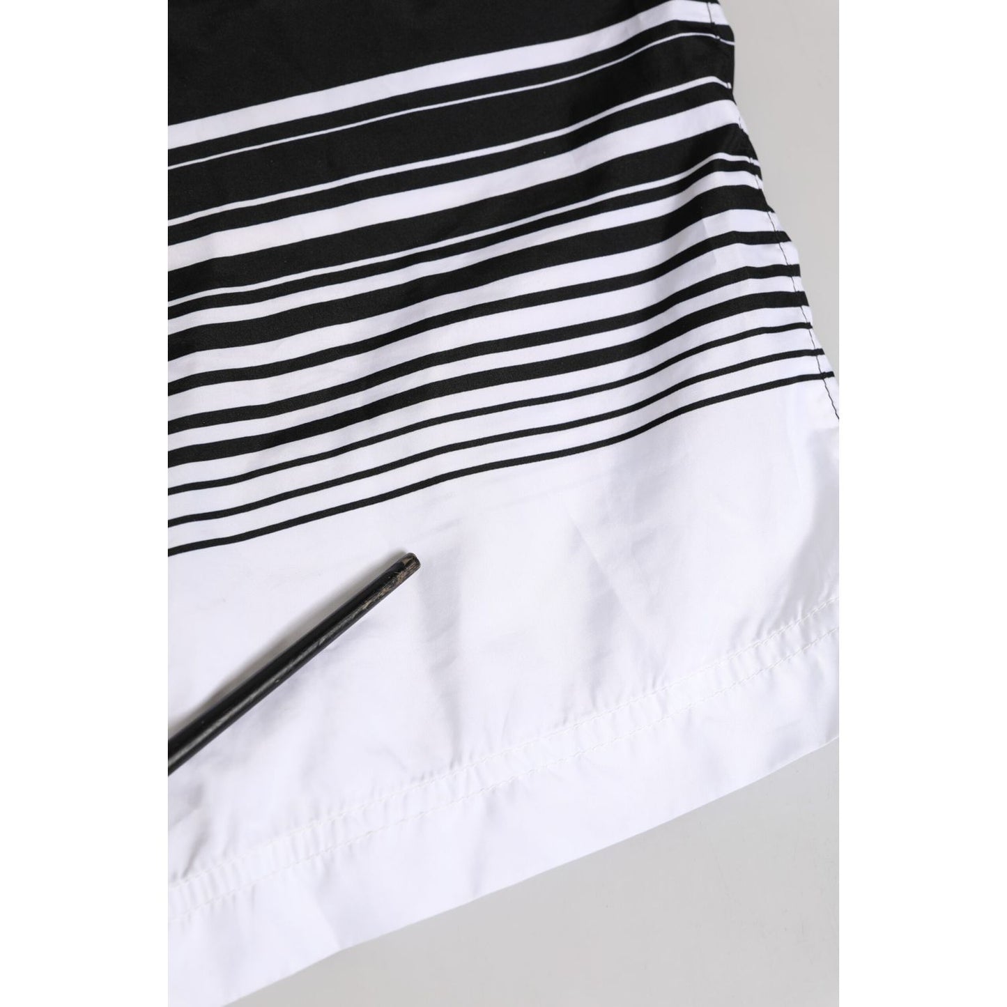 Dolce & Gabbana Black White Striped DG Logo Men Short Swimwear close-up view