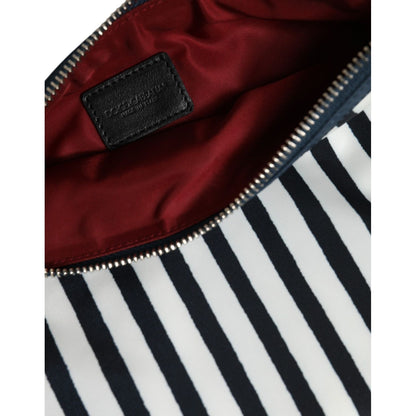 Dolce & Gabbana Black White Striped Logo Plaque Clutch Pouch Bag