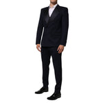 Dolce & Gabbana Black Wool 3 Piece Slim Fit Formal Men Suit with satin details, featuring jacket, vest, and trousers for formal occasions.