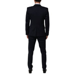 Back view of Dolce & Gabbana Black Wool 3 Piece Slim Fit Formal Men Suit showcasing tailored design and satin detailing.