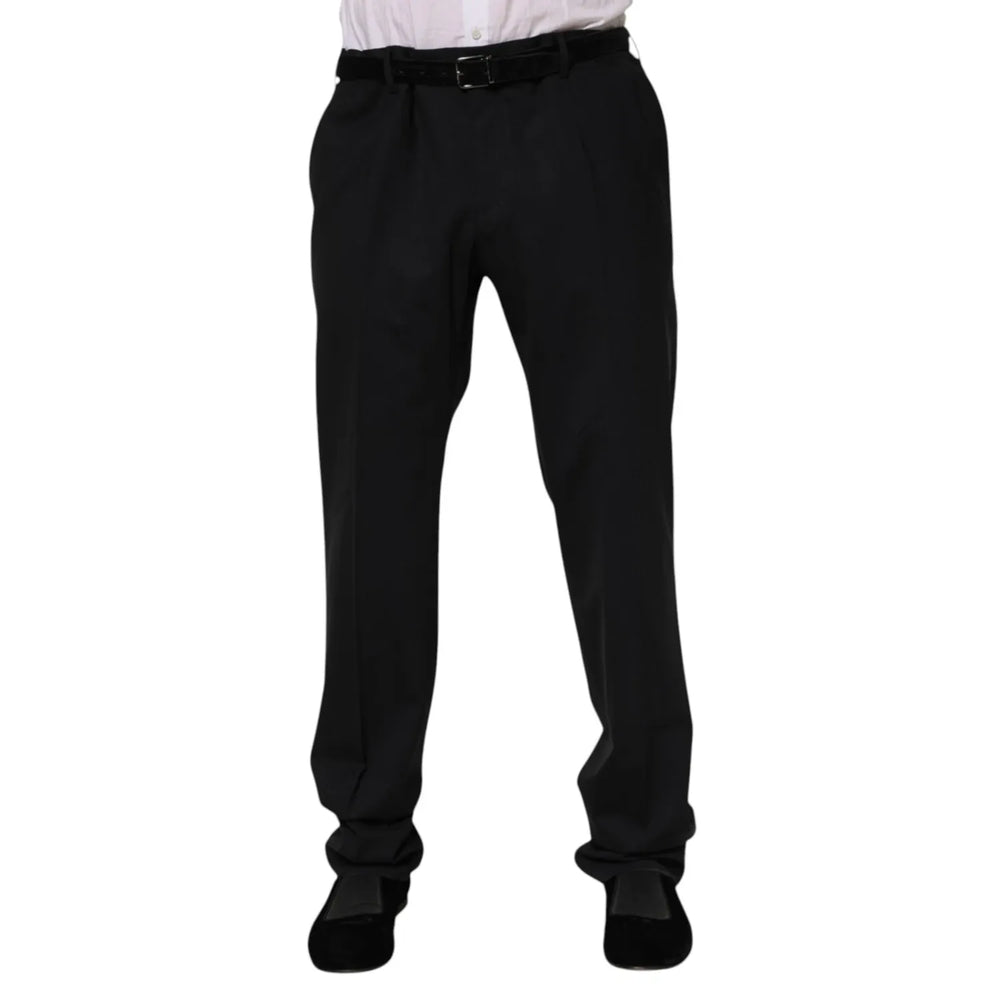 Dolce & Gabbana Black Wool Formal Dress Men Trousers Pants made of 97% virgin wool and 3% elastane with zipper closure, logo details.