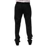 Dolce & Gabbana Black Wool Formal Dress Men Trousers Pants, rear view, featuring zipper closure and logo details, made in Italy.