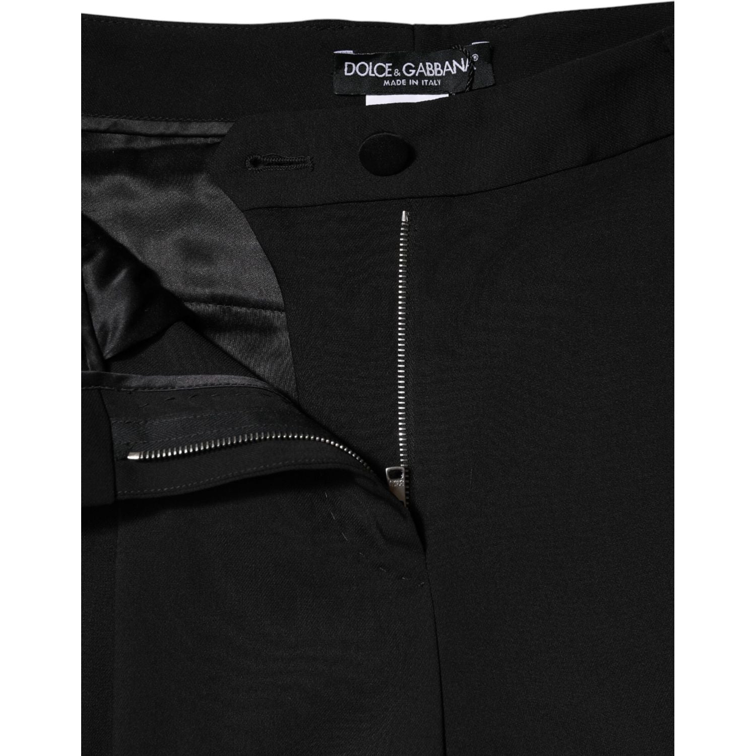 Dolce & Gabbana Black Wool High Waist Wide Leg Pants