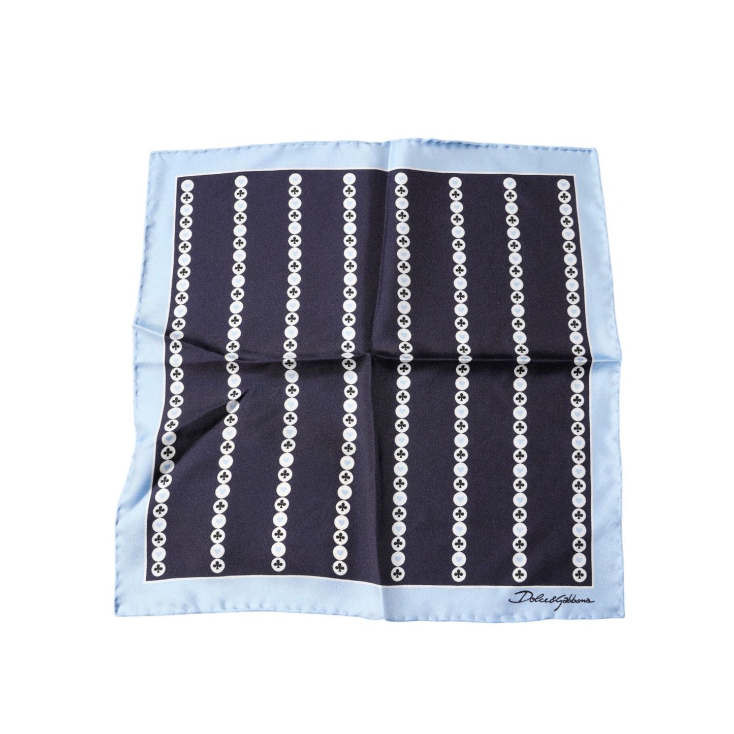 Dolce & Gabbana Blue Heart Spade Silk Handkerchief Scarf featuring branded design and luxury silk material, square shape, made in Italy.