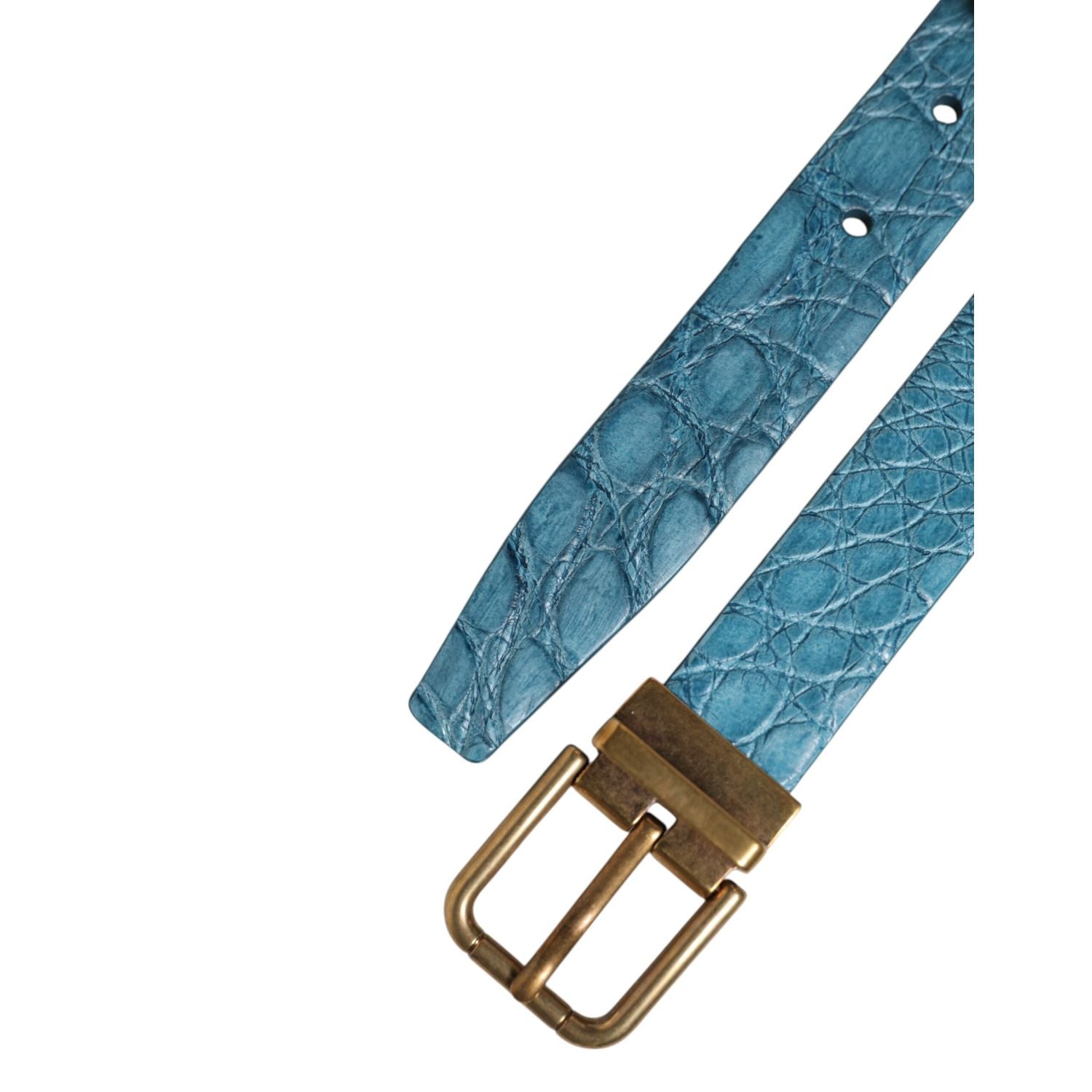 Dolce & Gabbana Blue Leather Classic Gold Metal Buckle Belt