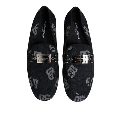 Dolce & Gabbana Blue Logo Cotton Loafers Formal Dress Shoes