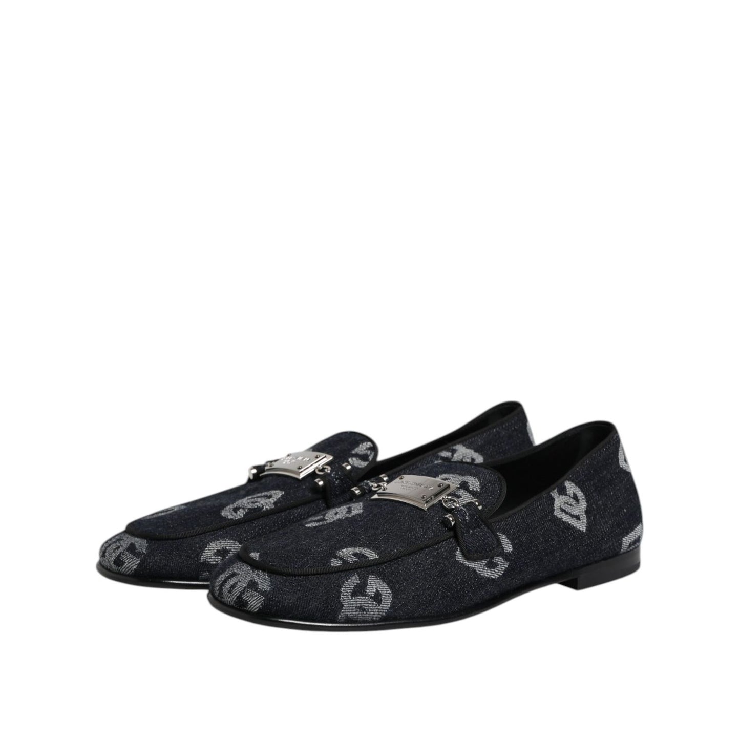 Dolce & Gabbana Blue Logo Cotton Loafers Formal Dress Shoes with leather sole and logo details made in Italy.