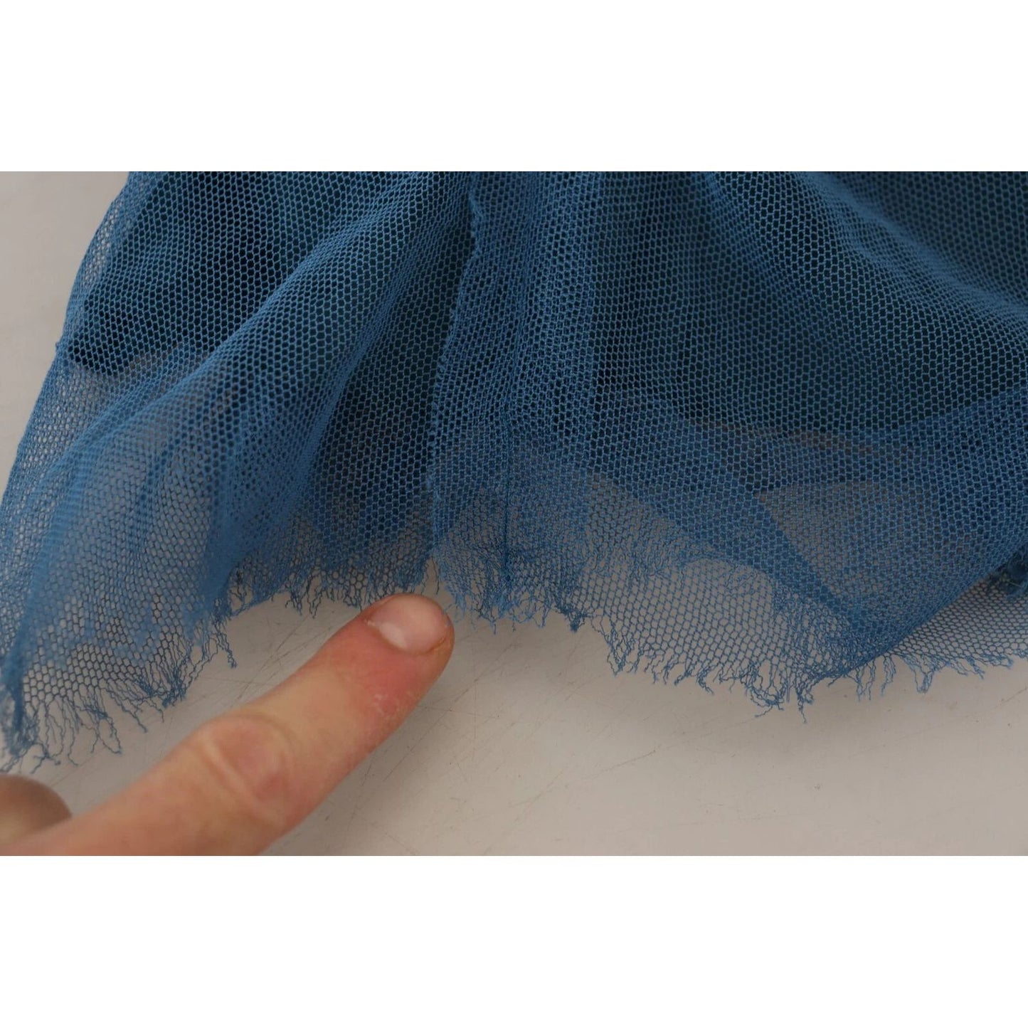 Dolce & Gabbana Blue Mesh Trim Ruched Tulle Sheath Dress