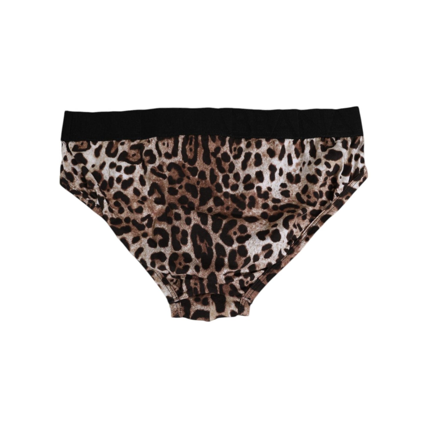 Dolce & Gabbana Brown Cotton Leopard Logo Midi Brief Underwear with comfort stretch and stylish leopard print, made in Italy.