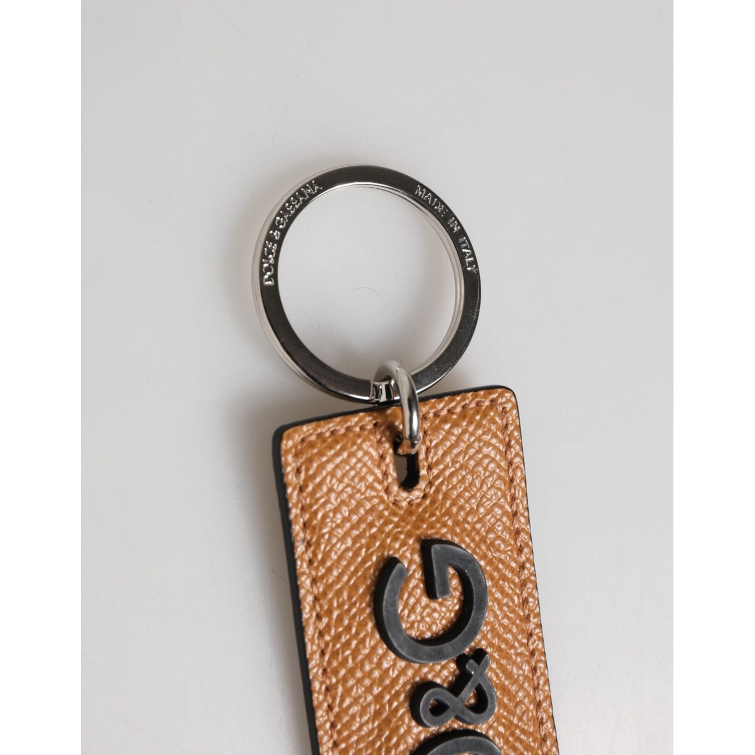 Dolce & Gabbana Brown Leather Logo Metal Ring Keychain Holder Men Keyring