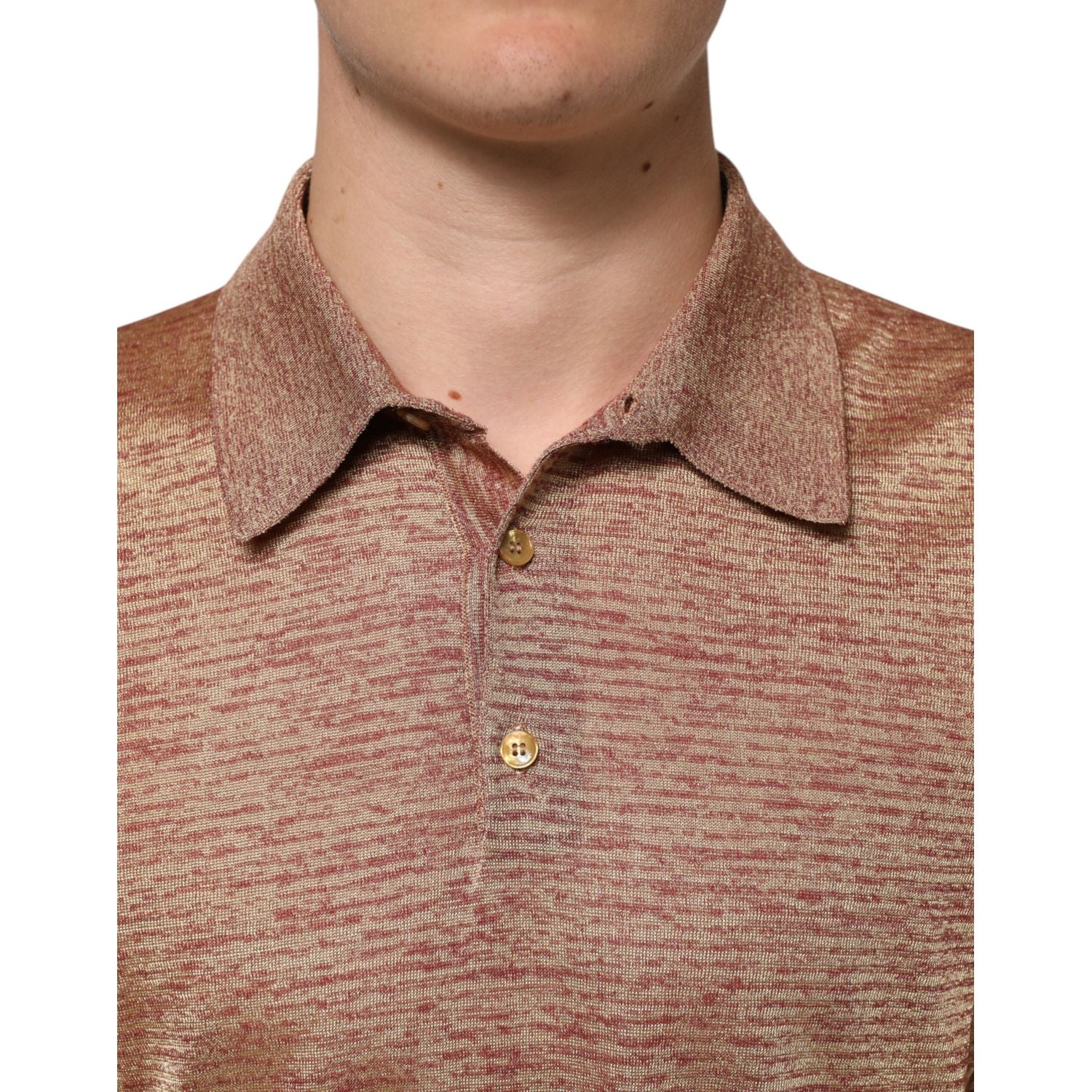 Dolce & Gabbana Brown Silk Textured Short Sleeve Polo T-shirt